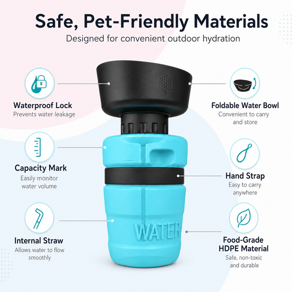 Foldable Dog Travel Water Bottle with Built-In Bowl, Leak-Resistant 520ml Portable Pet Water Dispenser