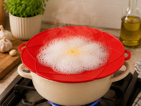 Anti-Boil-Over Silicone Pan Lid, Spill Stopper & Splatter Guard