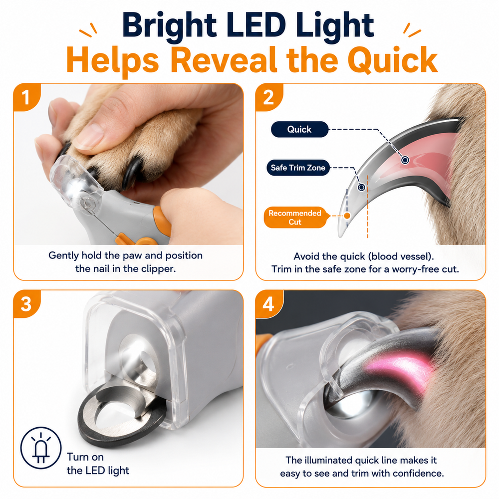 Professional Pet Nail Clipper with LED Light & 5X Magnifier, Safe Precision Trimmer for Dogs & Cats