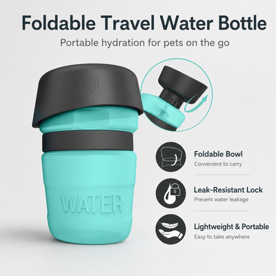Foldable Dog Travel Water Bottle with Built-In Bowl, Leak-Resistant 520ml Portable Pet Water Dispenser