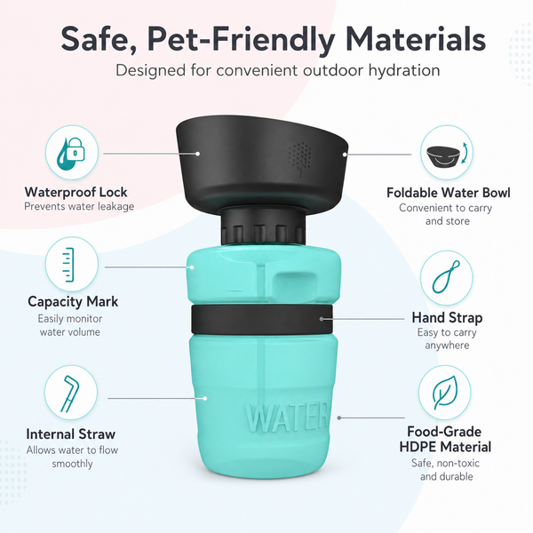 Foldable Dog Travel Water Bottle with Built-In Bowl, Leak-Resistant 520ml Portable Pet Water Dispenser