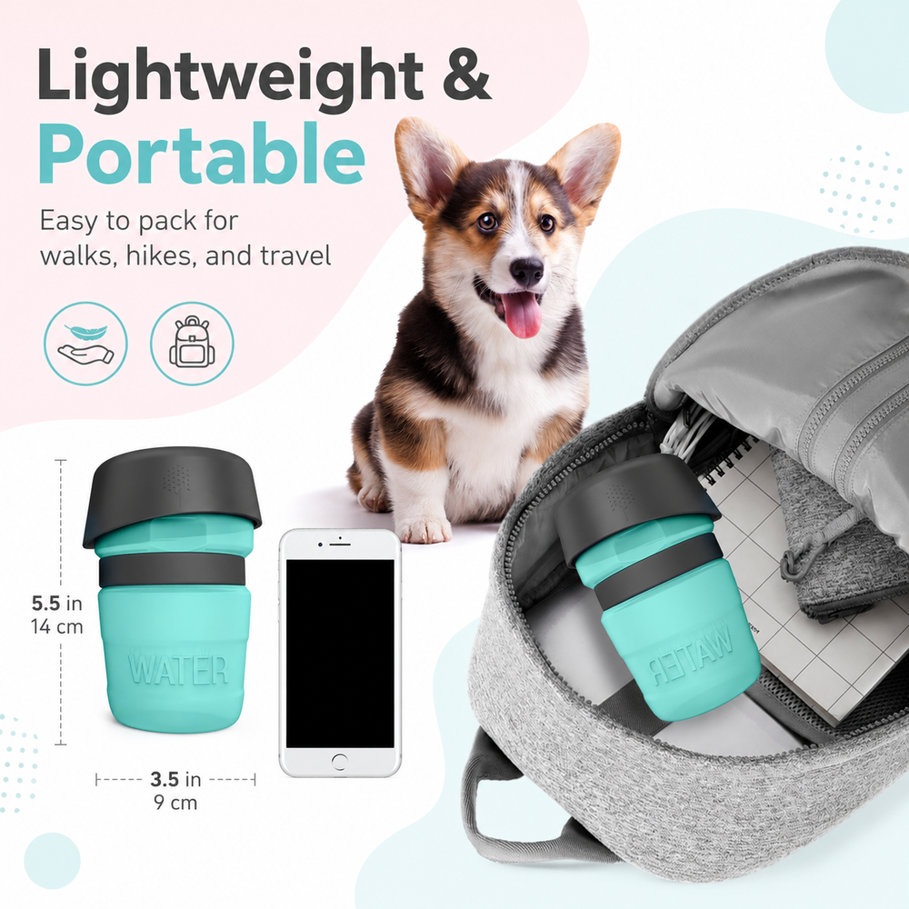 Foldable Dog Travel Water Bottle with Built-In Bowl, Leak-Resistant 520ml Portable Pet Water Dispenser