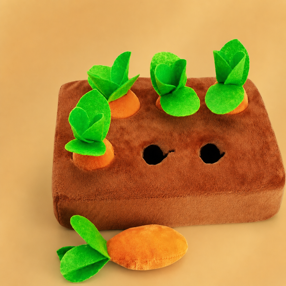 Jouet en peluche interactif cache-cache avec carottes, puzzle sensoriel de recherche de nourriture et d'enrichissement