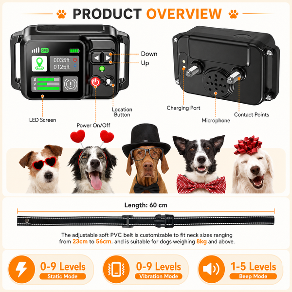 GPS Boundary Collar for Dogs, Wireless Containment System with Adjustable Safety Zone