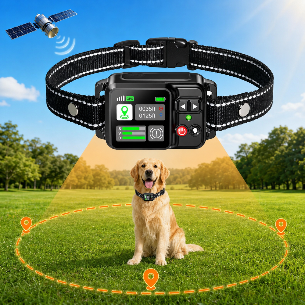 GPS Wireless Dog Fence System, Electric Pet Containment Fence with GPS Satellite Technology, Adjustable Boundary for Dogs